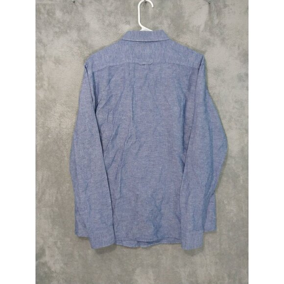 Banana Republic Shirt Mens Large Blue Linen Blend Slim Fit Long Sleeve Button Up - Picture 2 of 10